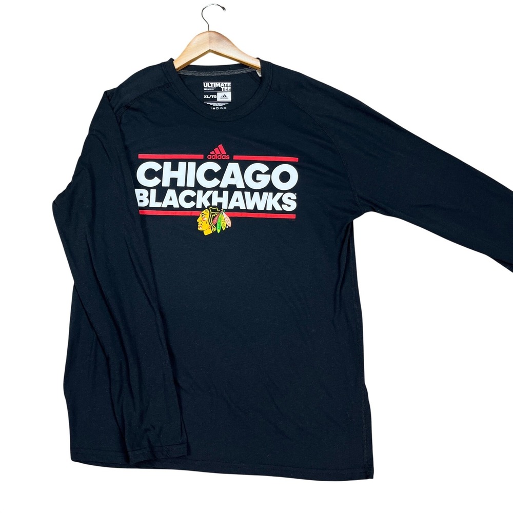 Chicago Blackhawks Adidas Pullover Mens XL Black Ultimate Tee Climalite NHL LOGO